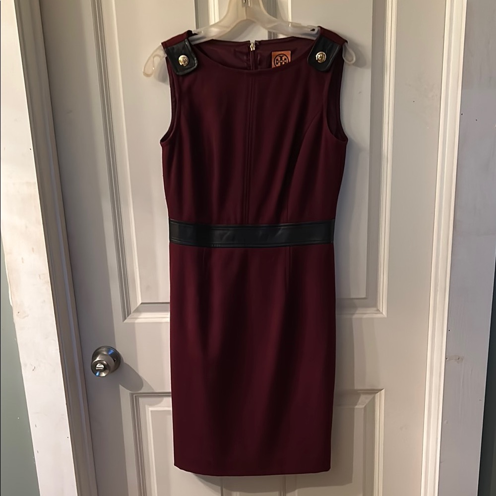 Tory Burch Red and Black Sheath Midi Dress